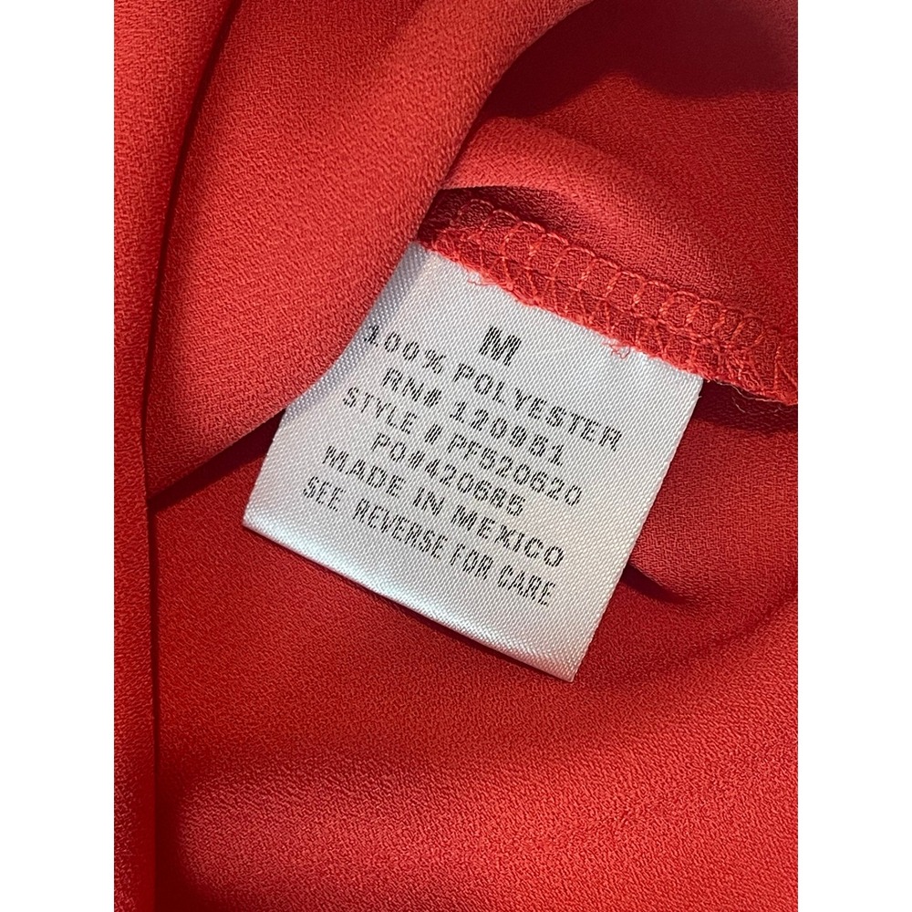 00748 Pink Rose Orange Roll Tab Sleeve V Neck High Low Blouse‎ Women Medium - Picture 3 of 8
